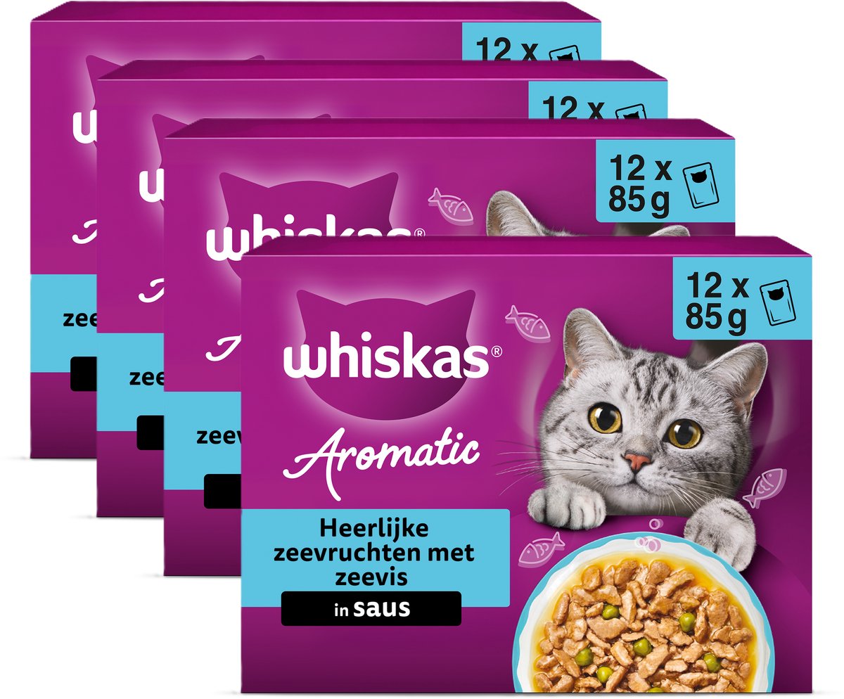 Nourriture pour chat Whiskas - adulte 1+ - délicieux fruits de mer aromatiques en sauce - 48x85g