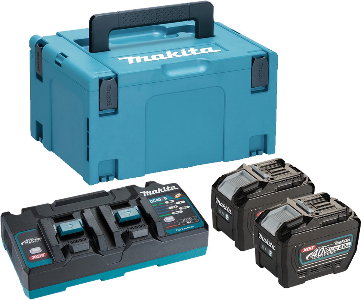 Makita 191y97-1 | Kit de démarrage xgt 40v max en mbox3 (2x batterie 8.0ah bl4080f + chargeur rapide dc40rb duo) - 191y97-1