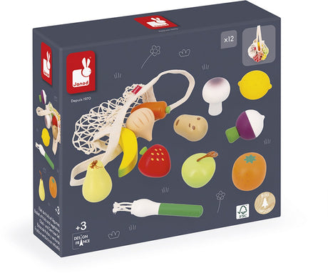 Janod | ensemble de 12 fruits et légumes comme une grand-mère brillante