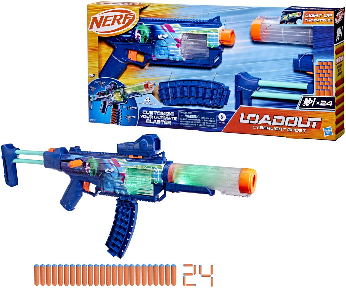 Nerf Loadout Cyberlight Ghost Blaster pour fléchettes en mousse et 24 fléchettes N1