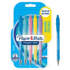 Stylos à bille Paper Mate Flexgrip Ultra aux couleurs pastel | pointe moyenne (1,0 mm) | encre bleue | 5 pièces