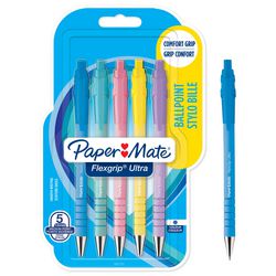 Stylos à bille Paper Mate Flexgrip Ultra aux couleurs pastel | pointe moyenne (1,0 mm) | encre bleue | 5 pièces