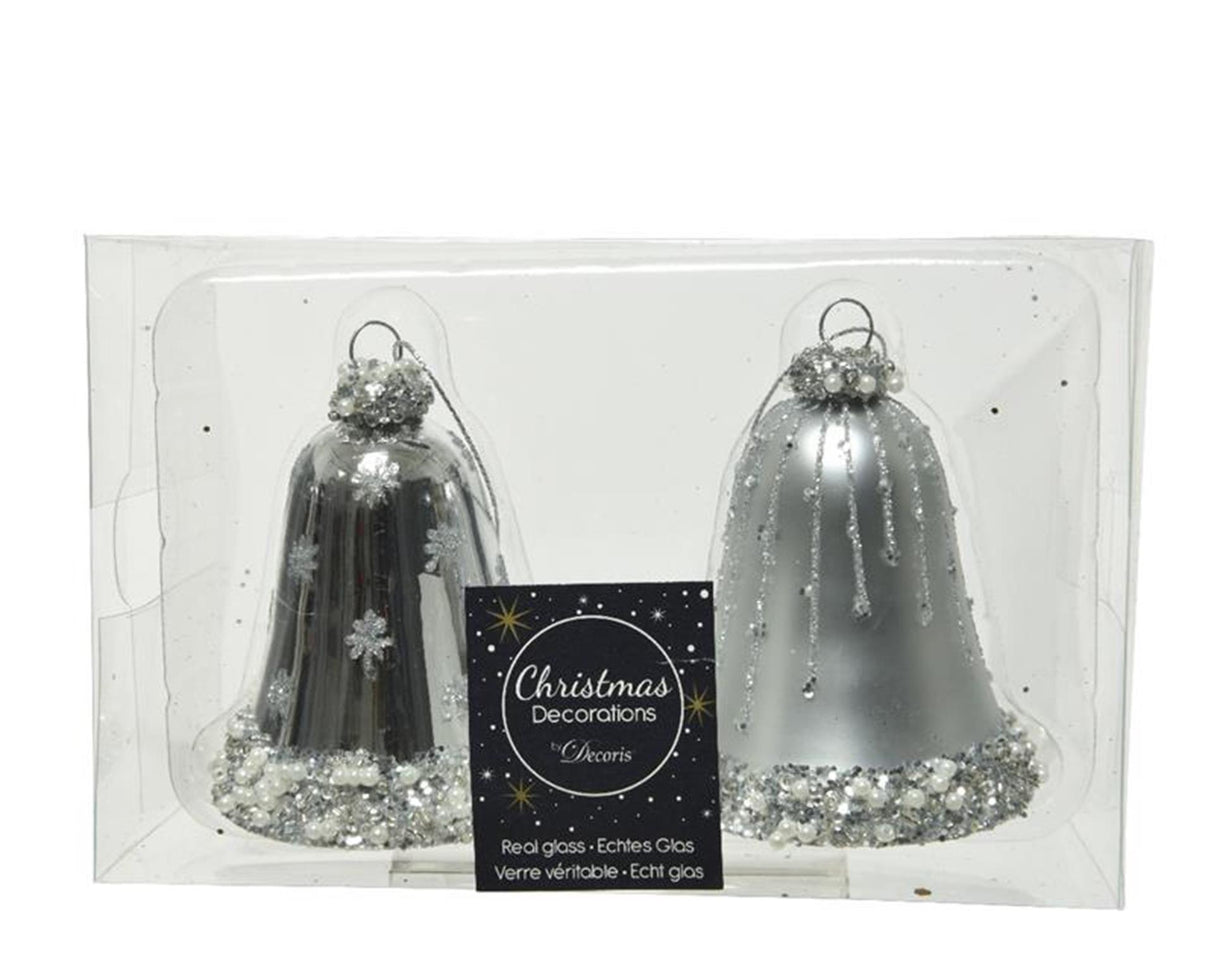 Decoris Christmas pendant set clock set of 2 pieces silver