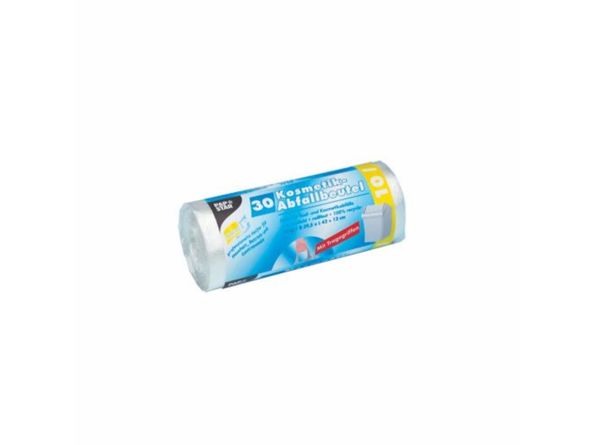 Sac poubelle à pédale Papstar avec poignée 10 litres rouleau de 30 pièces <br>