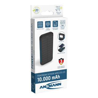 Banque d'alimentation extérieure Ansmann avec panneau solaire, lampe LED, 2x port USB-A