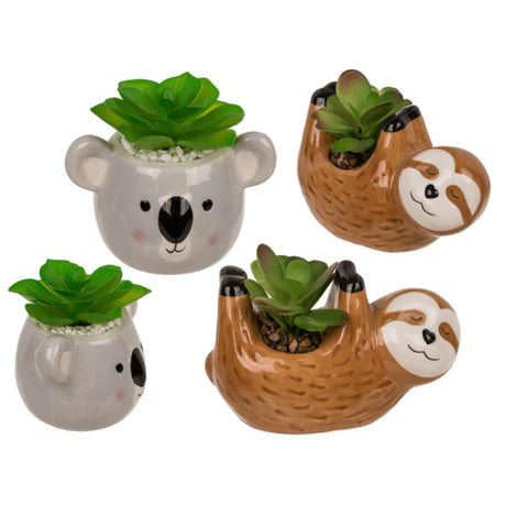 Ootb déco plante succulente en pot céramique, paresseux ou koala 14x7x9cm