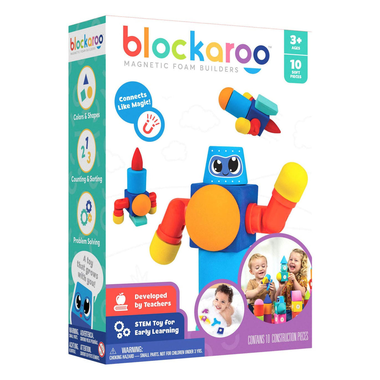 Blockaroo Blocks de mousse magnétique Boîte de robot, 10dlg.