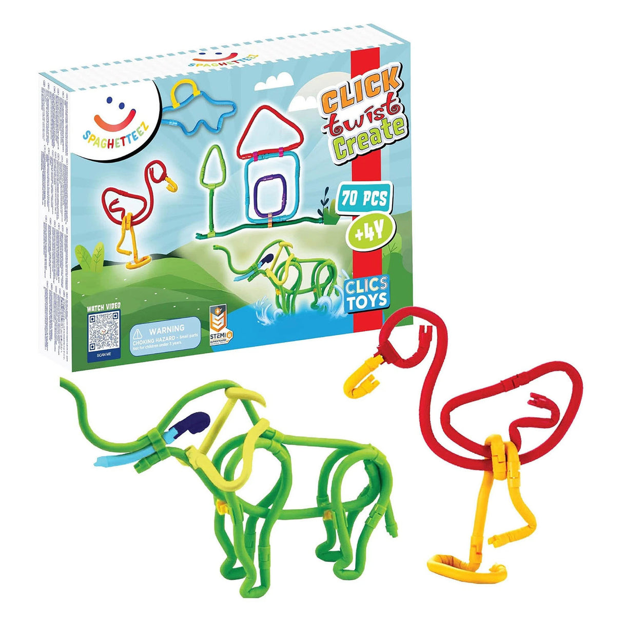 Spaghetteez ensemble 70 pièces - tiges de construction flexibles - jouets 4,5,6,7,8 ans garçons et filles - artisanat filles garçons - jouets de construction - jouets montessori - jouets éducatifs