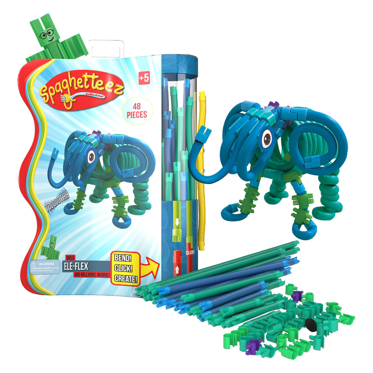 Clics spaghetteez ele-flex elephant flexible building rods, 48dlg.