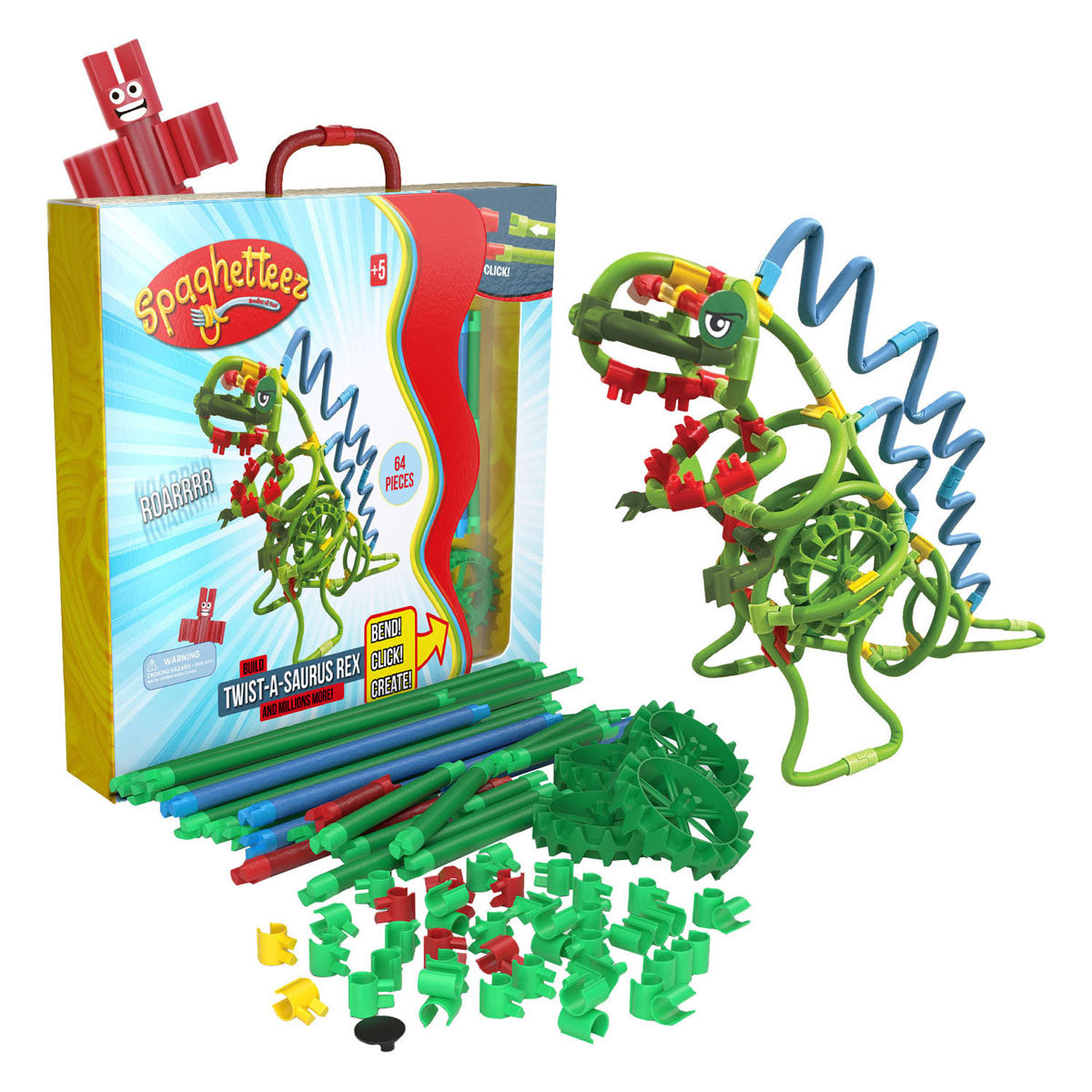 CLICS SPAGHETTEZ TWIST-A-SAURUS REX FLEKSIBLE BYGGENDE STODS, 64DLG.