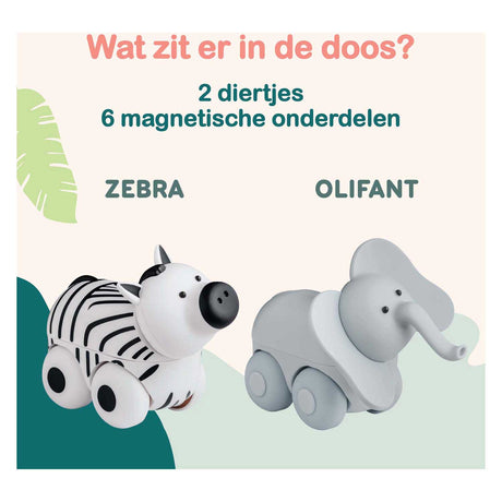 Magimals wheely safari box - animaux magnétiques interactifs sur roues (6 pièces). des jouets amusants et créatifs, parfaits pour le bain ou en déplacement !