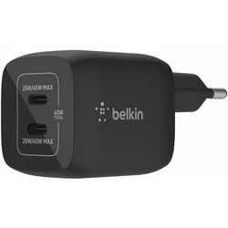 Chargeur mural Gan USB-C Belkin Boost Charge Pro à 2 ports avec PPS (45 W) (noir)