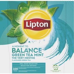 Lipton feel good selection green tea mint - 100 theezakjes - groene thee munt - grootverpakking - 1 doos