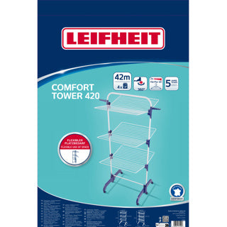 Tour de séchage Leifheit Pegasus 420 Solid Comfort - incl. supports et roues - longueur de séchage 42 m