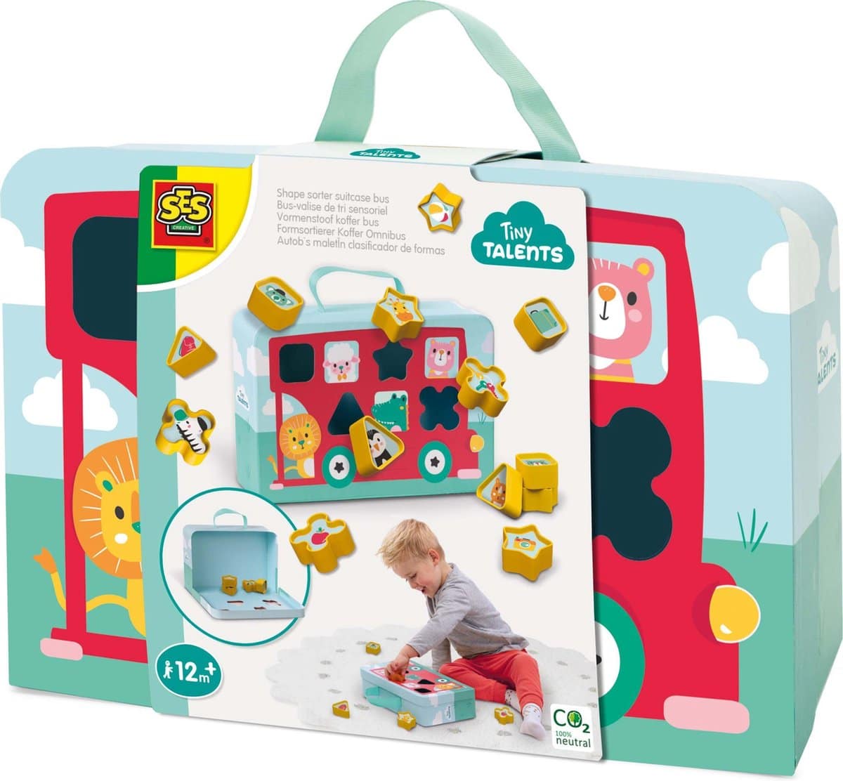 Ses petits talents - trieur de formes valise bus avec 12 formes