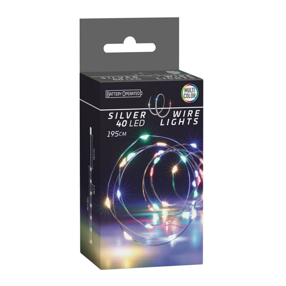 Chaîne lumineuse LED fil argenté, 195cm - colorée
