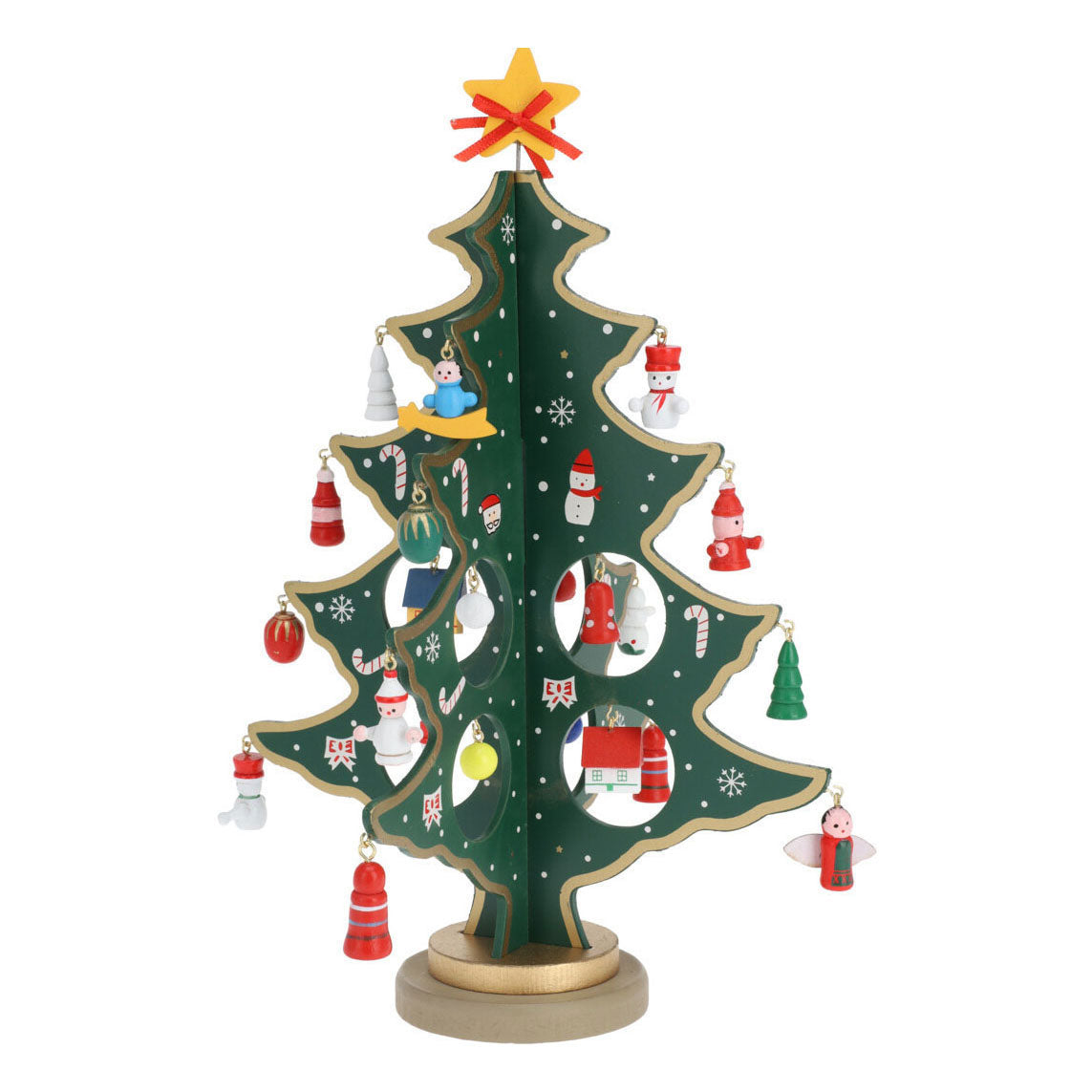 Arbre de Noël en bois avec décoration suspendue, 26dlg.