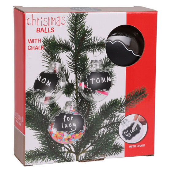 Transparent Christmas balls with chalk labels, 5st.