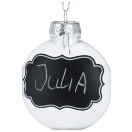 Transparent Christmas balls with chalk labels, 5st.