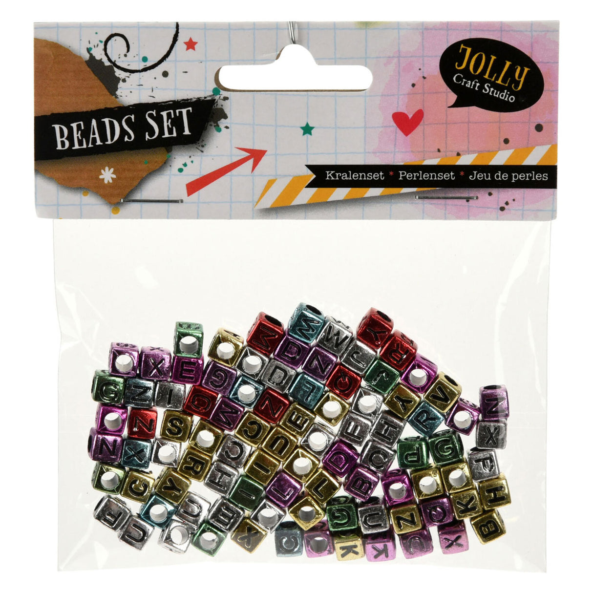 Ensemble de perles lettres métalliques, 15 grammes par sachet