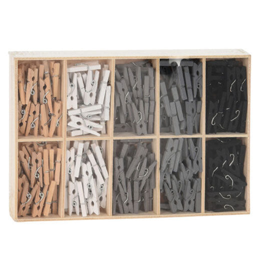 Mini pinces en bois dans les tons de gris, 5 couleurs