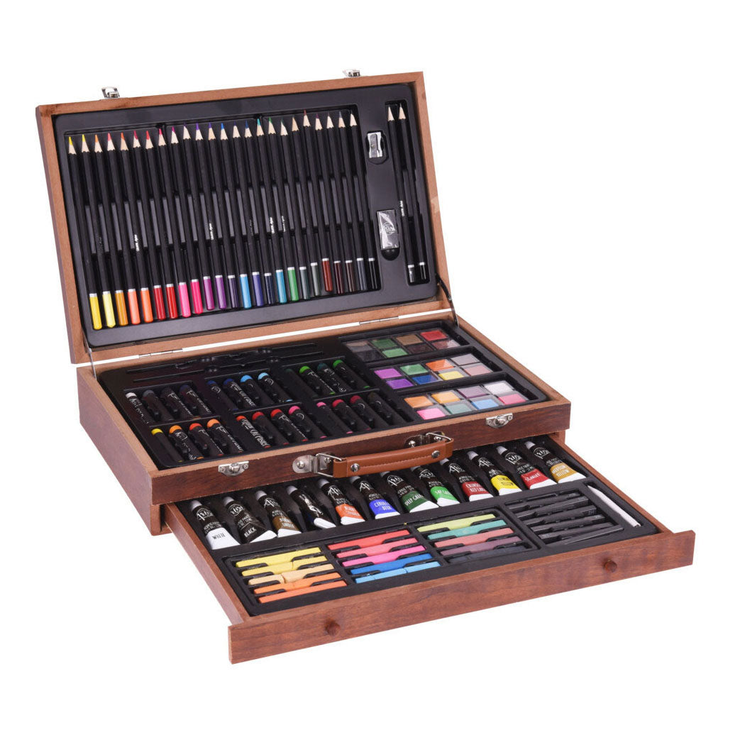 Ensemble de peinture et de dessin dans une caisse en bois, 112 pcs.