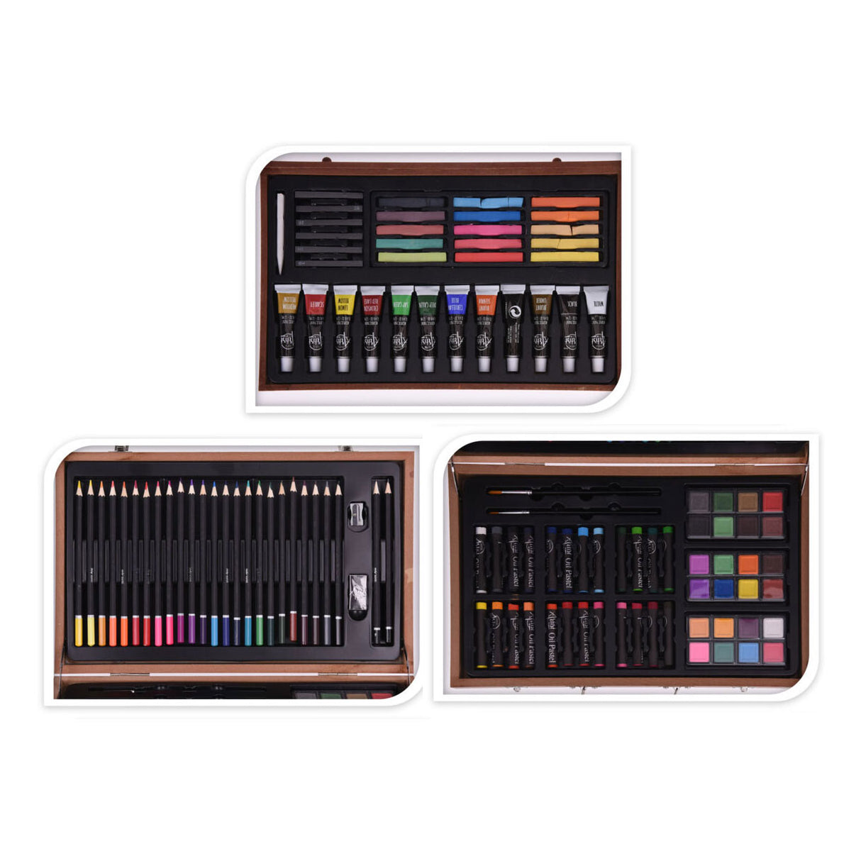Ensemble de peinture et de dessin dans une caisse en bois, 112 pcs.