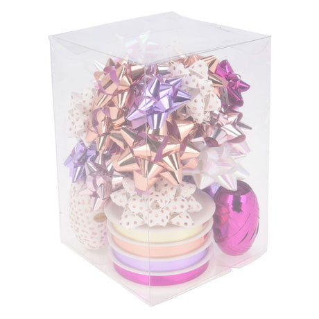 Décoration emballage noeud et ruban blanc rose, lot de 30