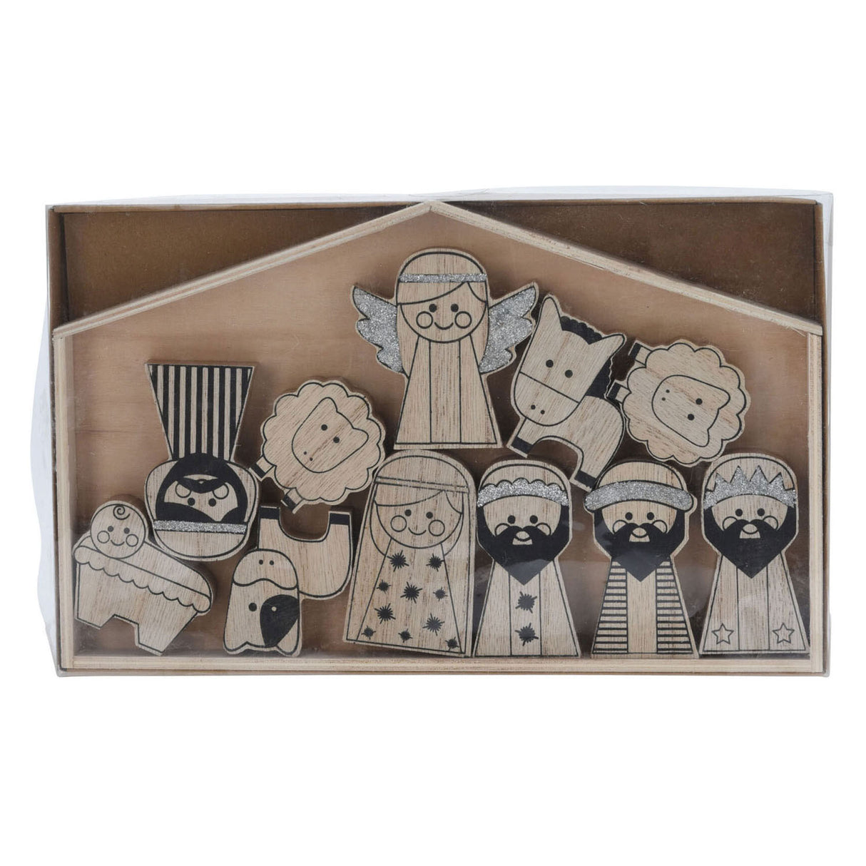 Crèche pour enfants en bois, 11 pièces.
