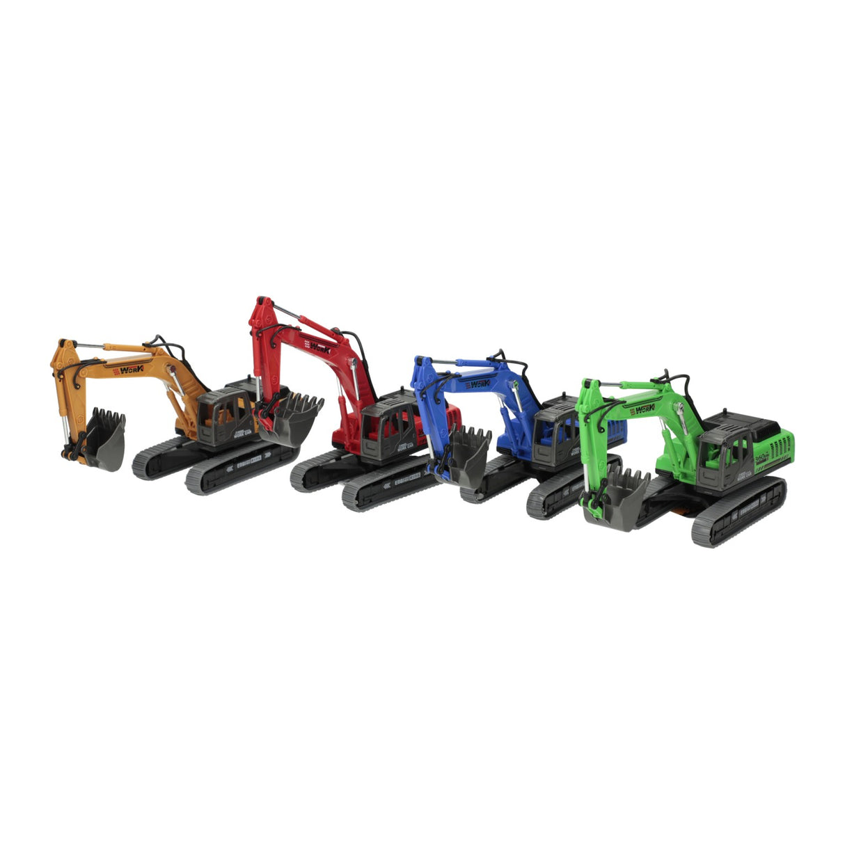 Véhicule de travail excavateur de différentes couleurs