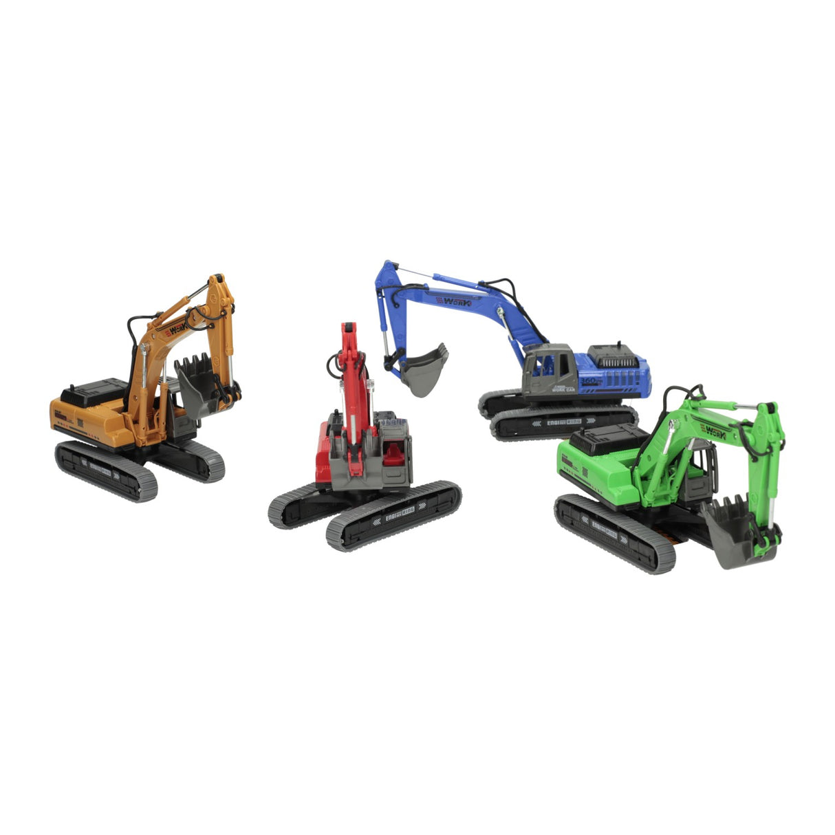 Véhicule de travail excavateur de différentes couleurs