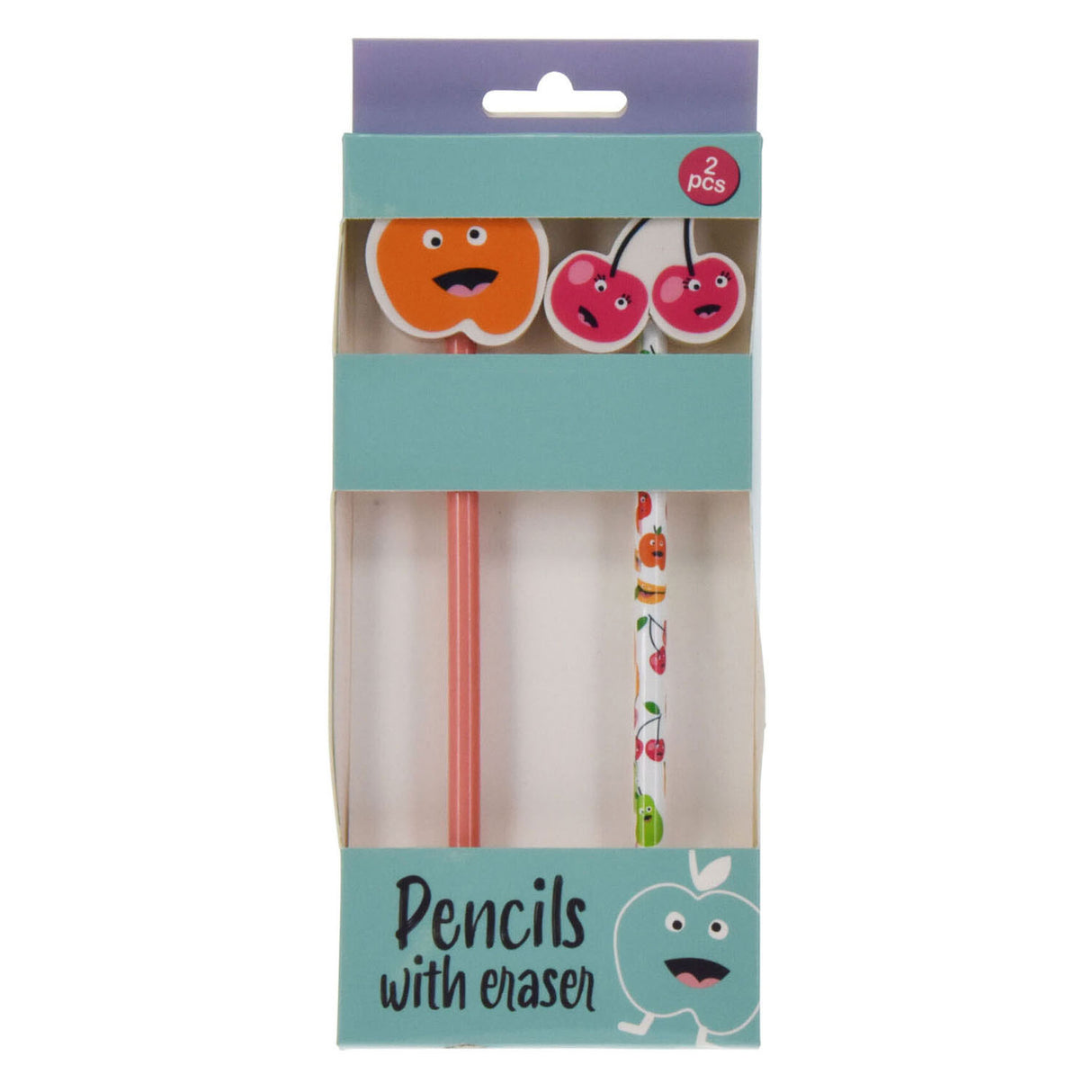 Crayons d'école gris avec gomme sur le thème des fruits, 2 pcs.