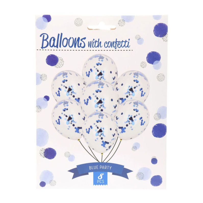 Ballons avec confettis bleus, 8pcs.