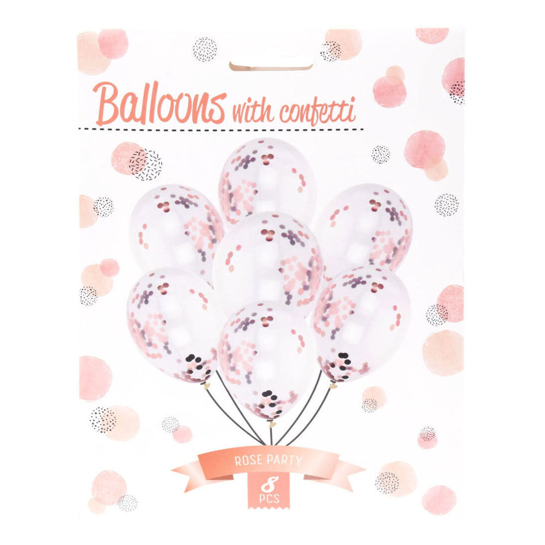 Ballons avec confettis en or rose, 8 pcs.