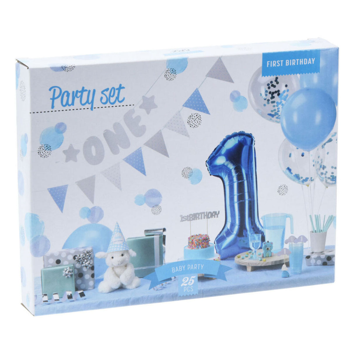 Ensemble de décoration de fête 1er anniversaire - garçon bleu, 9 pièces.
