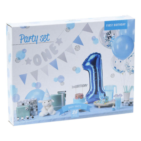Ensemble de décoration de fête 1er anniversaire - garçon bleu, 9 pièces.