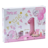 Ensemble de décoration de fête 1er anniversaire - fille rose, 9 pièces.