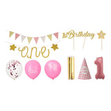 Ensemble de décoration de fête 1er anniversaire - fille rose, 9 pièces.