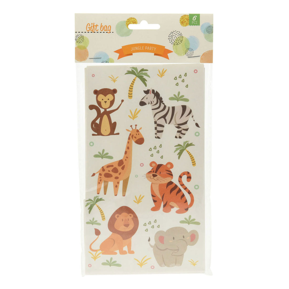Sac cadeau en papier animaux de la jungle, 6 pcs.