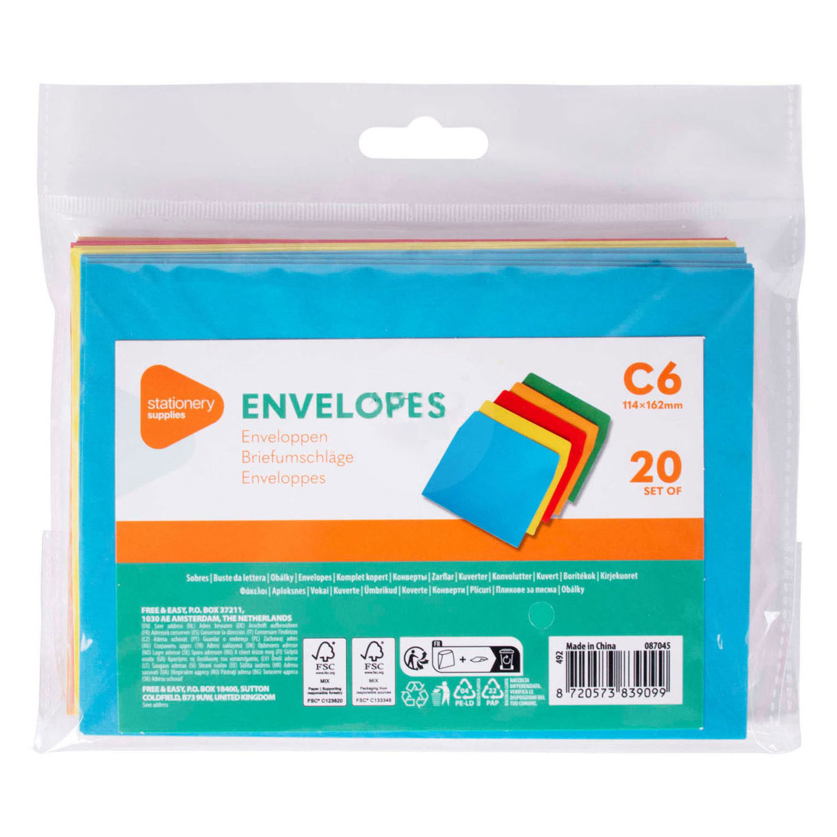 Enveloppes colorées C6, 20e.