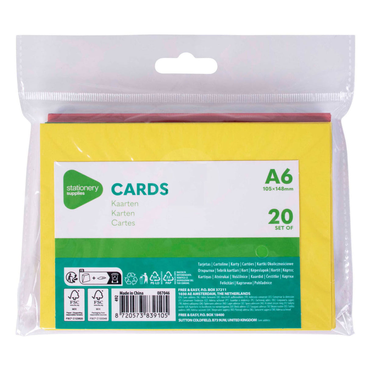 Tarjetas de color A6, 20st.