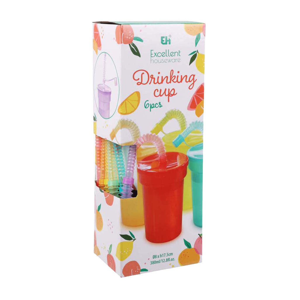 Koopman gobelets colorés jouet avec paille - lot de 6 gobelets en plastique.