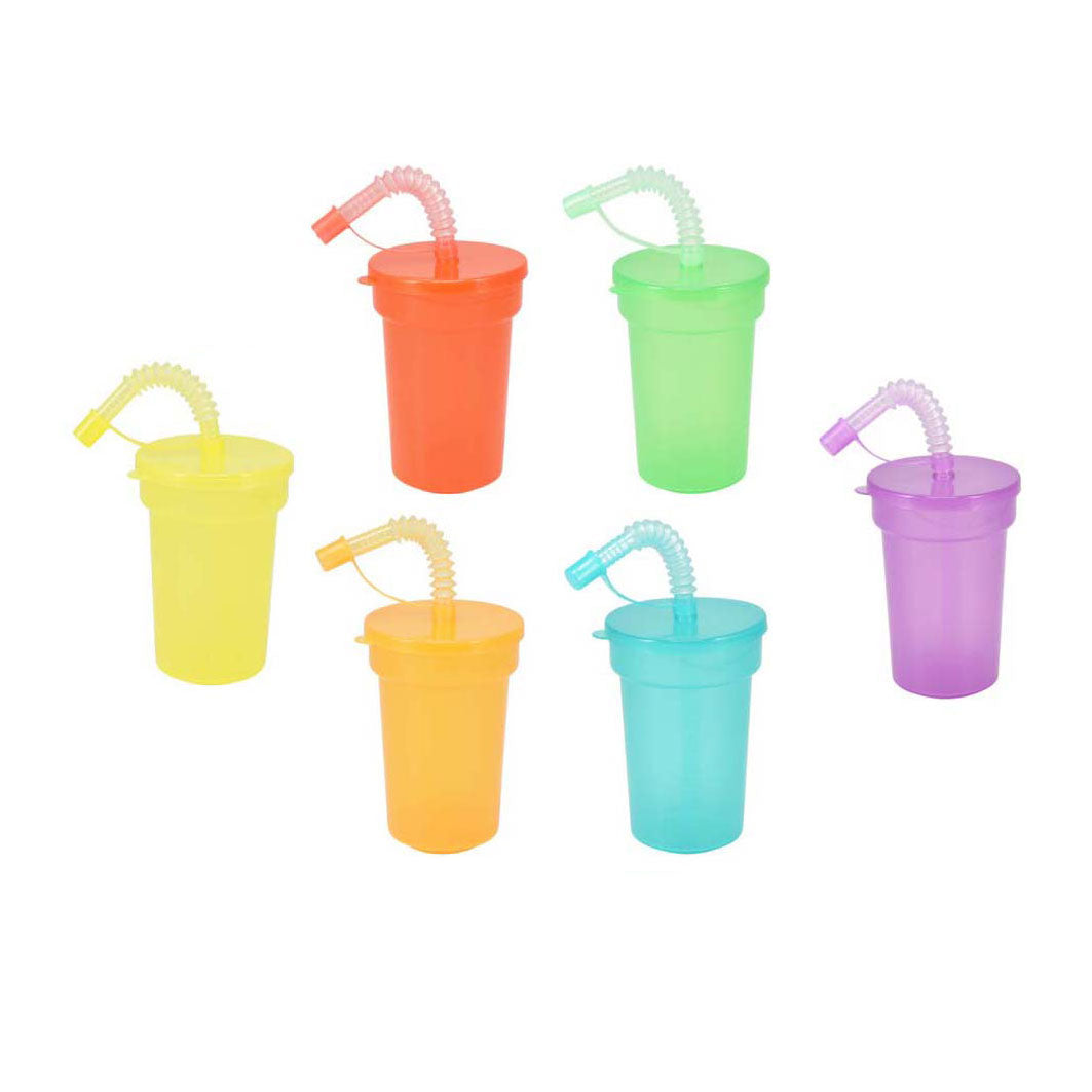 Koopman gobelets colorés jouet avec paille - lot de 6 gobelets en plastique.