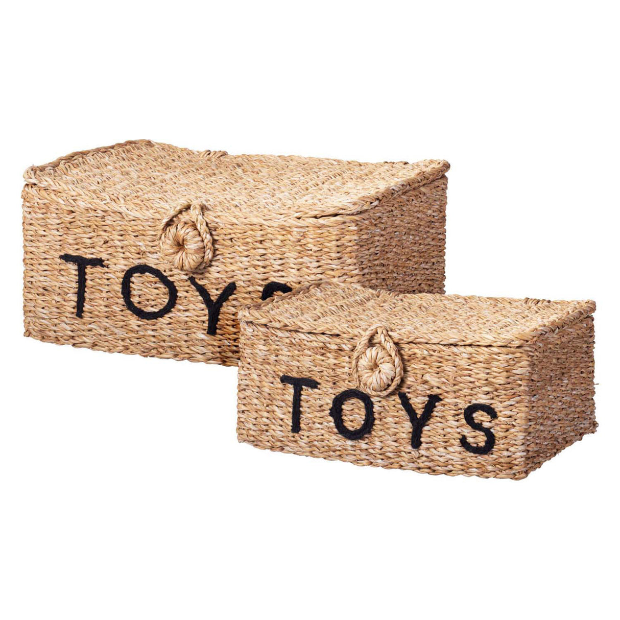 Panier à jouets en jonc de mer et bois, lot de 2