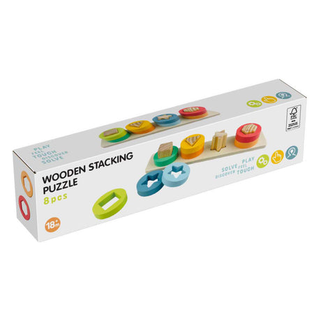Puzzle à empiler en bois avec formes, 9 pièces.