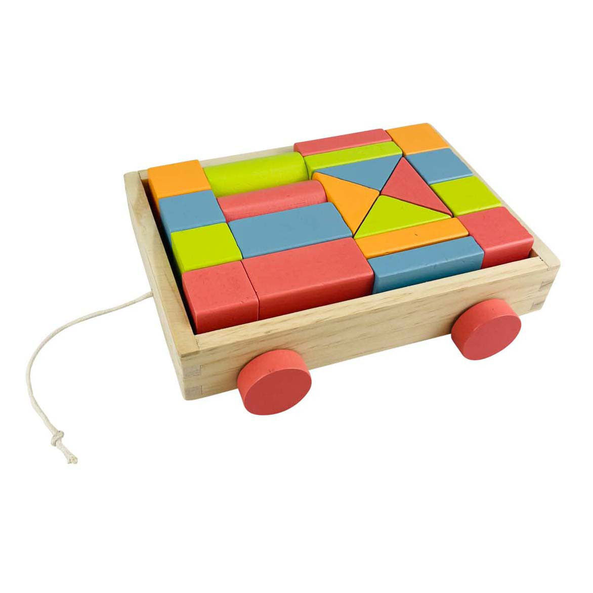 Chariot à blocs de bois, 20 pièces.