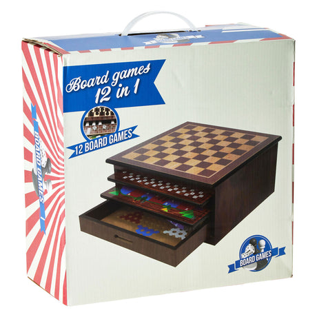 12in1 spel in houten kist - 30x30x15cm