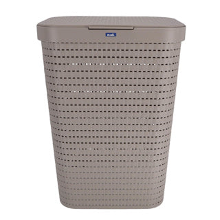 Rotho country - panier à linge avec couvercle - 55 l en plastique - cappuccino