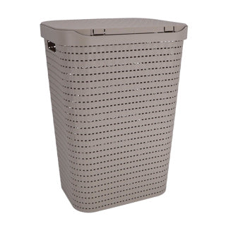 Rotho country - panier à linge avec couvercle - 55 l en plastique - cappuccino