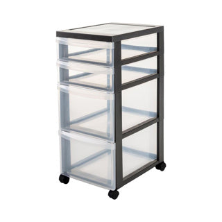 Système de tiroirs commode design Iris - 4 tiroirs - 2 x 7,5 l - 2 x 15 l - plastique - noir transparent - avec roulettes